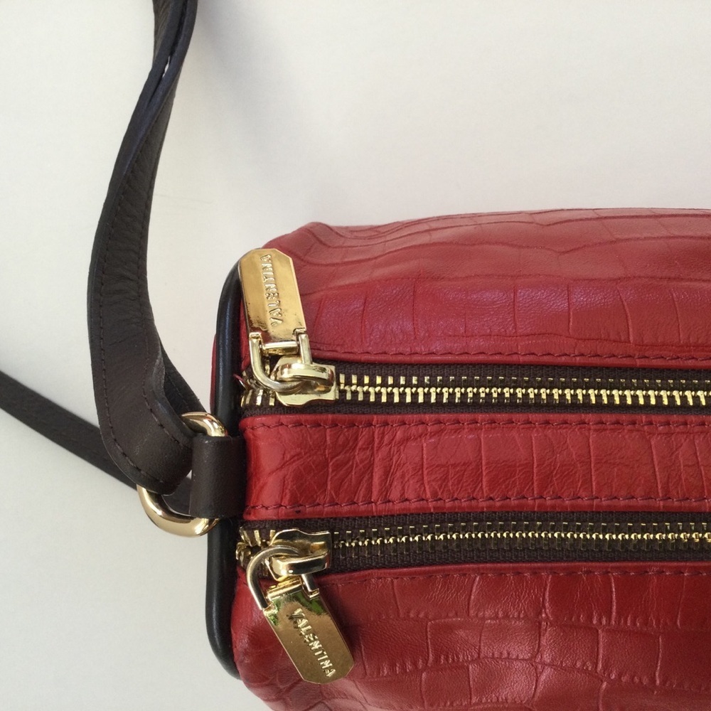 Valentina Genuine Leather Made In Italy Red Crossbody Handbag Beautiful - Picture 10 of 13